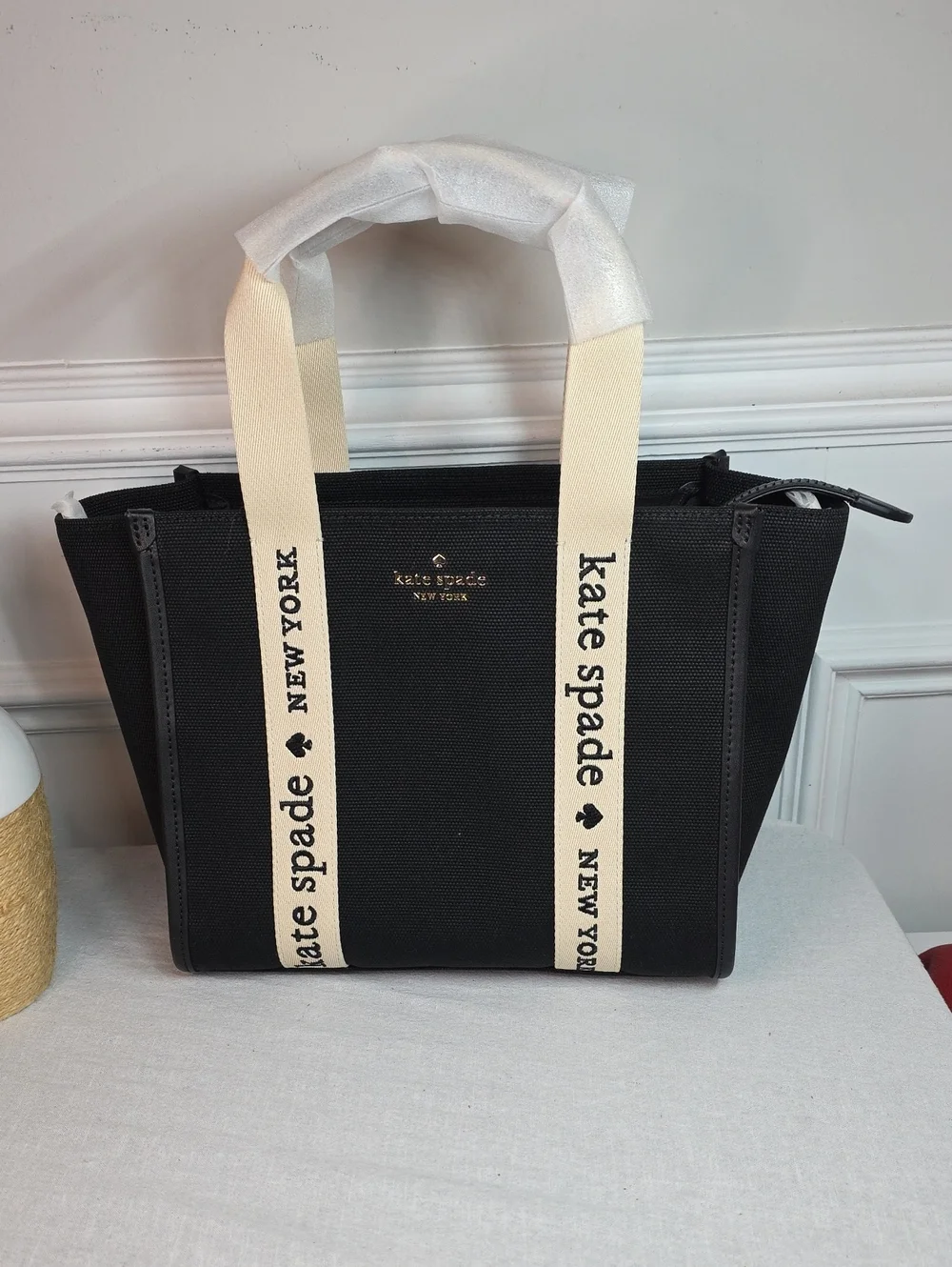 kate spade KG767 Canvas Kip Tote with Cream Logo Straps